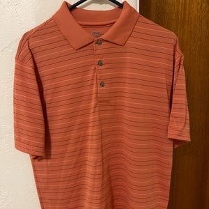 PGA Tour Mens Orange Striped Golf Polo Shirt Size Large Short Sleeve Collar